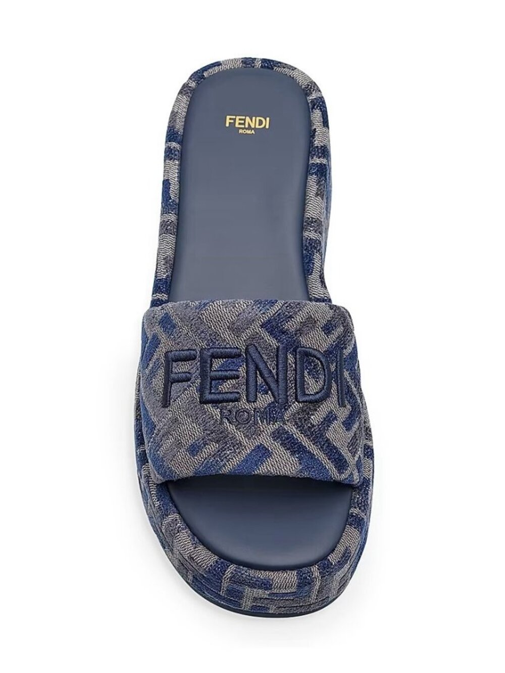 NEW FENDI Sunshine FF Chenille Jacquard Platform Sandals sz 38 Grigio Blu Blue